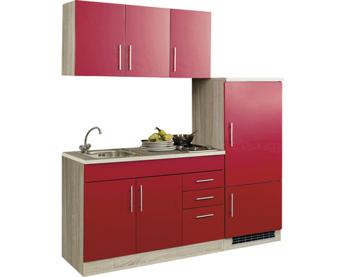 Held Möbel Singleküche HORNBACH eiche Frontfarbe Hochglanz sonoma Geräten Korpusfarbe mit rot - Toronto Luxemburg 180 cm
