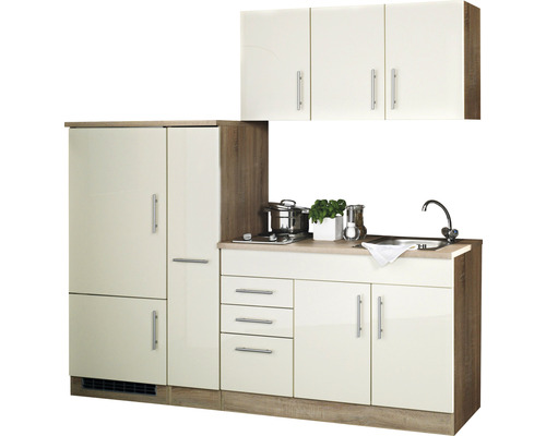 Held Möbel Küchenzeile mit Geräten Toronto 210 cm Frontfarbe creme  Hochglanz Korpusfarbe sonoma eiche - HORNBACH Luxemburg