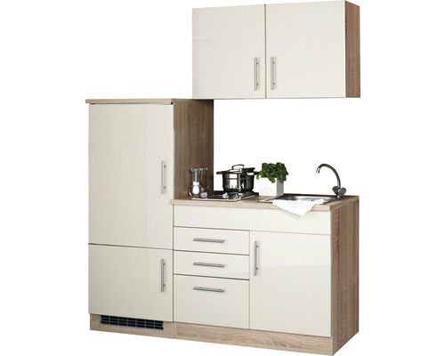 Held Möbel Singleküche mit Geräten Toronto 160 cm Frontfarbe creme  Hochglanz Korpusfarbe sonoma eiche - HORNBACH Luxemburg