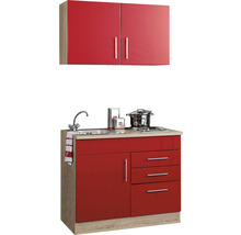 Held Möbel Miniküche mit Geräten Toronto 100 cm Frontfarbe rot hochglanz Korpusfarbe sonoma eiche zerlegt-thumb-1