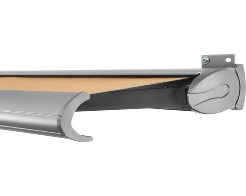 SOLUNA Kassettenmarkise Exclusiv 3,5x1,5 Stoff Dessin 0034 Gestell Silber E6EV1 eloxiert Antrieb rechts inkl. Motor und Wandschalter