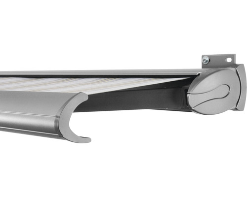 SOLUNA Kassettenmarkise Exclusiv 5,5x2,5 Stoff Dessin 6287 Gestell Silber E6EV1 eloxiert Antrieb rechts inkl. Motor und Wandschalter