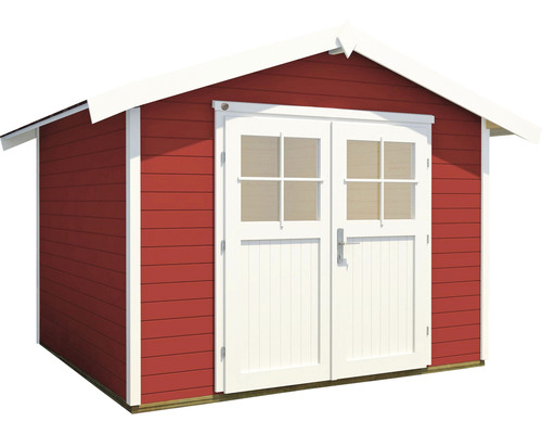 Abri de jardin avec porte double et toit à deux pentes