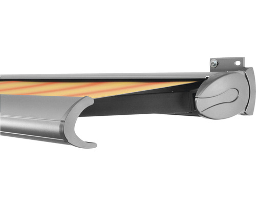 SOLUNA Kassettenmarkise Exclusiv 5x2 Stoff Dessin 320180 Gestell Silber E6EV1 eloxiert Antrieb rechts inkl. Motor und Wandschalter