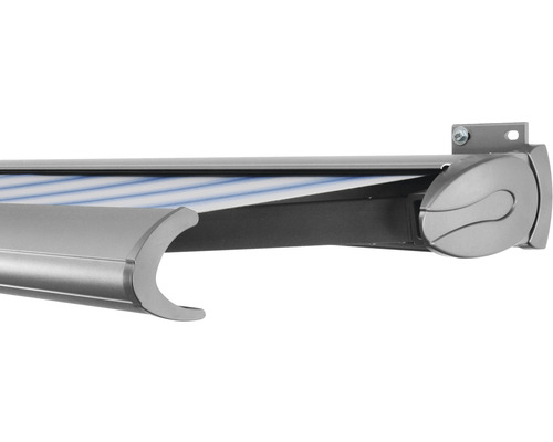 SOLUNA Kassettenmarkise Exclusiv 4,5x2 Stoff Dessin 320234 Gestell Silber E6EV1 eloxiert Antrieb rechts inkl. Motor und Wandschalter