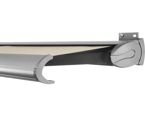 SOLUNA Kassettenmarkise Exclusiv 4x1,5 Stoff Dessin 320930 Gestell Silber E6EV1 eloxiert Antrieb rechts inkl. Motor und Wandschalter