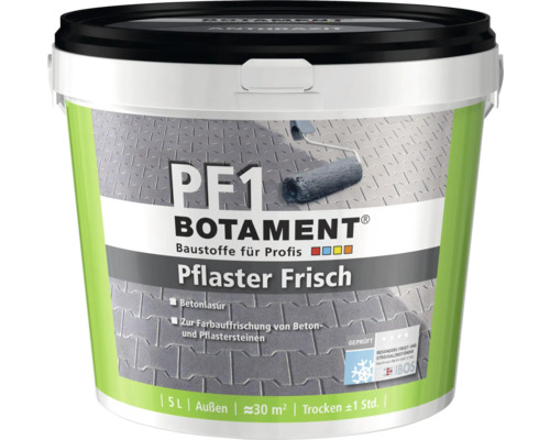 Betonlasur Pflasterfarbe Pflasterfrisch anthrazit 5 L Botament Pflaster Frisch Betonlasur im Eimer mit Farbroller