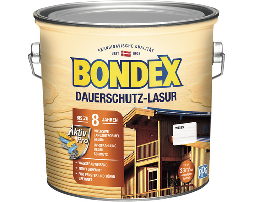 Bondex Dauerschutz-Lasur Farbton Weiss im Metalleimer