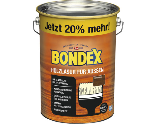 Lasure pour bois BONDEX noyer 4,8 l (20 % gratuit !)