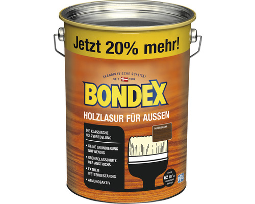 Lasure pour bois BONDEX noyer 4,8 l (20 % gratuit !) Lasure pour bois extérieure en seau métallique de Bondex