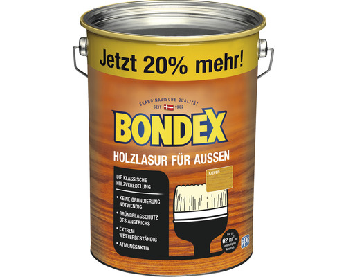 Lasure pour bois BONDEX pin 4,8 l (20 % gratuit !)