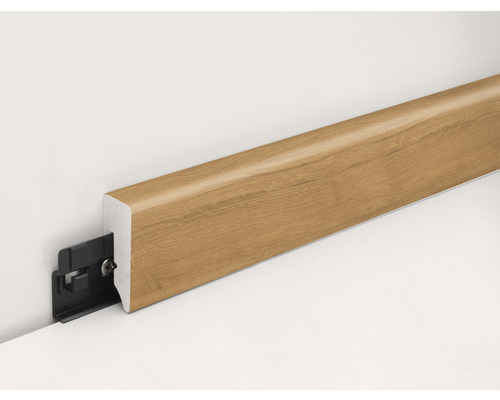 Sockelleiste aus Holz mit Befestigungsclip zur Wandmontage