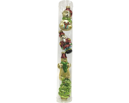 Lot de 4 suspensions décoratives Lafiora figurines de Noël rouge