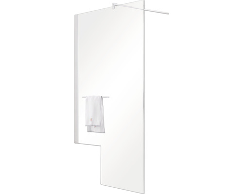 Paroi de douche avec porte-serviettes et serviette