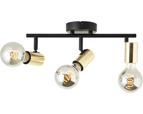 Plafonnier avec trois ampoules en or et noir
