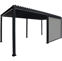 Pergola noire avec toit à lamelles et paroi latérale