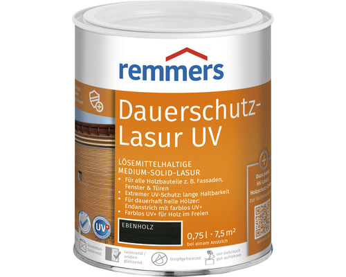 Lasure de protection anti-UV longue durée Remmers bois d'ébène 750 ml Remmers Dauerschutz-Lasur UV, ébène, 0,75 litre, lasure pour bois pour façades, fenêtres et portes, avec protection UV