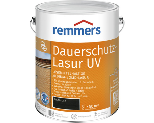 Lasure de protection anti-UV longue durée Remmers bois d'ébène 5 l Remmers Dauerschutz-Lasur UV, ébène, 5 litres, lasure de protection du bois pour façades, fenêtres et portes
