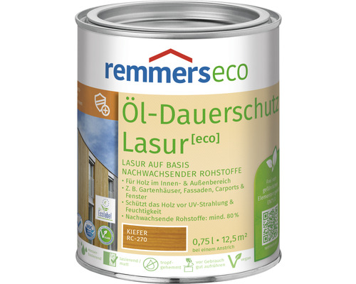 Lasure de protection longue durée à l'huile Remmers eco pin 750 ml