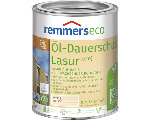 Lasure de protection longue durée à l‘huile Remmers eco blanc 750 ml
