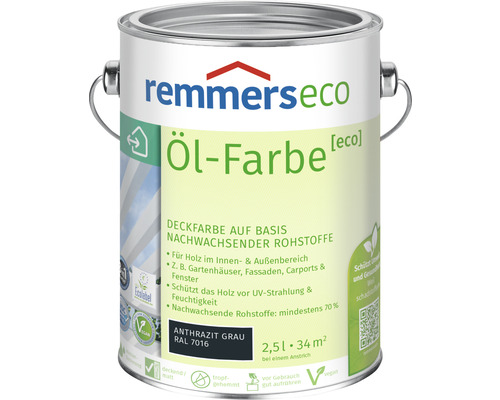 Peinture à l'huile pour bois Remmers eco RAL 7016 gris anthracite 2,5 l-0