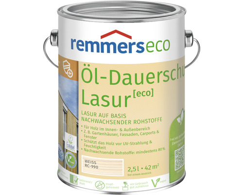 Lasure de protection longue durée à l'huile Remmers eco blanc 2,5 l