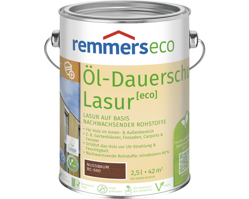 Lasure de protection longue durée à l'huile Remmers eco noyer 2,5 l