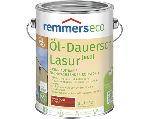Lasure de protection longue durée à l'huile Remmers eco acajou 2,5 l