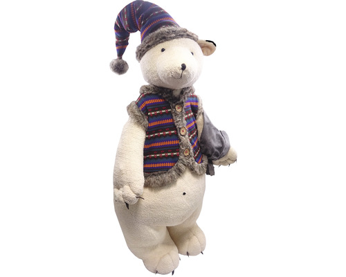 Dekorativer Teddybär mit Mütze und Weste als Weihnachtsdekoration