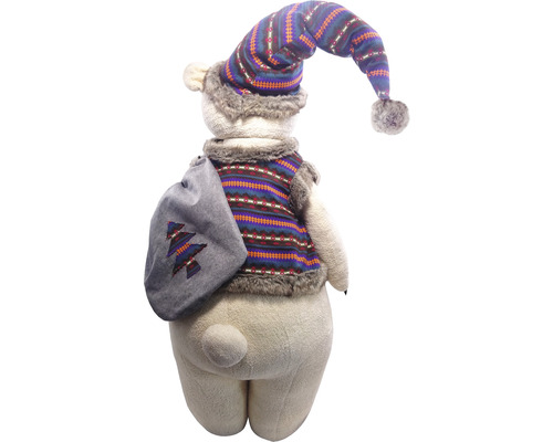 Plüschtier Eisbär mit Mütze und Sack auf dem Rücken