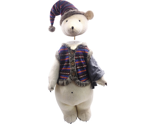 Dekorativer Eisbär mit Mütze und Weste als Innendekoration