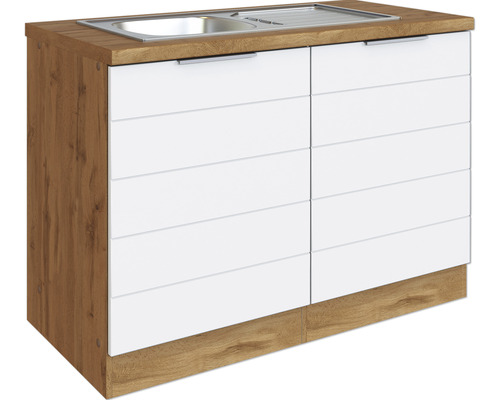 Spülenschrank inkl Spüle Held x BxTxH x HORNBACH 82 cm matt Florenz weiß Korpus Front 60 eiche Luxemburg Möbel hell 120 