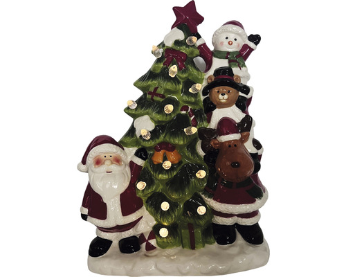 Figurine de Noël décorative avec Père Noël, bonhomme de neige, ours en peluche, renne et sapin de Noël illuminé.