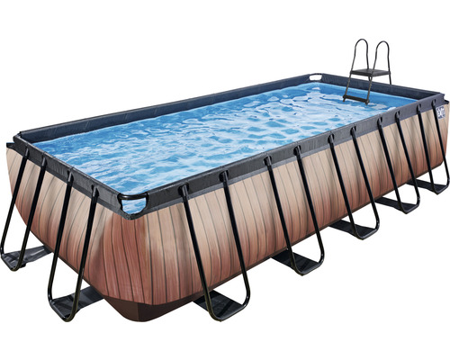 Piscine rectangulaire aspect bois avec échelle