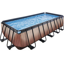 Piscine rectangulaire aspect bois avec cadre en acier