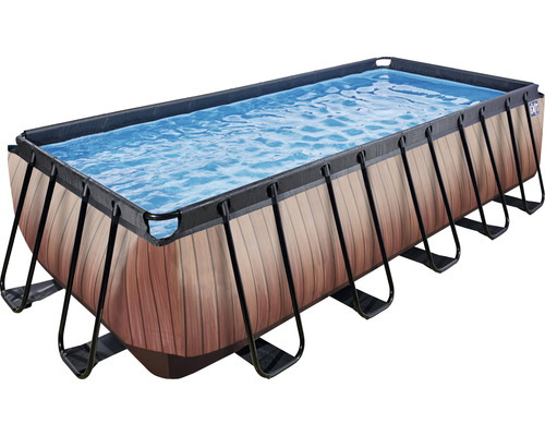 Piscine rectangulaire aspect bois avec cadre en acier