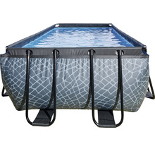 Piscine rectangulaire avec cadre en acier et motif de mosaïque grise