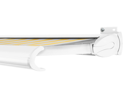 SOLUNA Kassettenmarkise Exclusiv 5,5x1,5 Stoff Dessin 1012 Gestell RAL 9016 verkehrsweiß Antrieb rechts inkl. Motor und Wandschalter