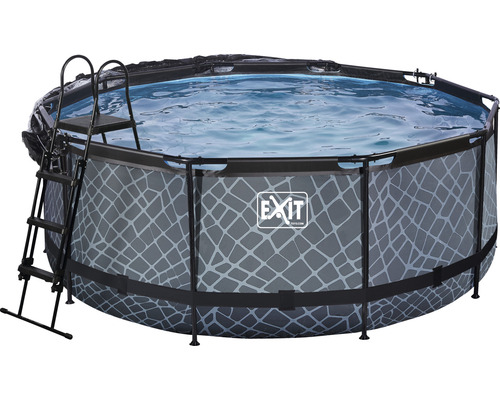 Kit piscine hors sol tubulaire EXIT StonePool rond Ø 360x122 cm avec groupe de filtration à sable, bâche et échelle aspect pierre