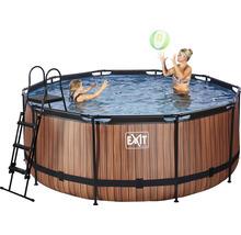 Kit piscine hors sol tubulaire EXIT WoodPool rond Ø 360x122 cm avec groupe de filtration à sable et échelle aspect bois-thumb-3