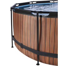 Kit piscine hors sol tubulaire EXIT WoodPool rond Ø 360x122 cm avec groupe de filtration à sable et échelle aspect bois-thumb-2