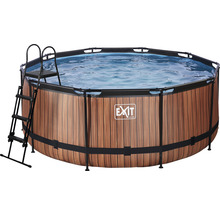 Kit piscine hors sol tubulaire EXIT WoodPool rond Ø 360x122 cm avec groupe de filtration à sable et échelle aspect bois-thumb-0