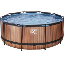 Kit piscine hors sol tubulaire EXIT WoodPool rond Ø 360x122 cm avec groupe de filtration à sable et échelle aspect bois