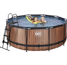 Kit piscine hors sol tubulaire EXIT WoodPool rond Ø 360x122 cm avec groupe de filtration à sable et échelle aspect bois-thumb-4