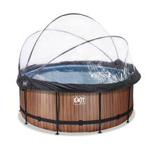 Kit piscine hors sol tubulaire EXIT WoodPool rond Ø 360x122 cm avec groupe de filtration à sable, bâche et échelle aspect bois-thumb-2
