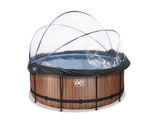 Piscine ronde avec couverture pour protéger des intempéries.