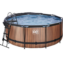 Kit piscine hors sol tubulaire EXIT WoodPool rond Ø 360x122 cm avec groupe de filtration à sable, bâche et échelle aspect bois-thumb-0