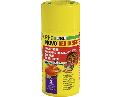 Nourriture en bâtonnets JBL PRONOVO RED INSECT Taille S 100 ml Aliment pour poissons rouges JBL Pro Novo Red Insect en emballage jaune