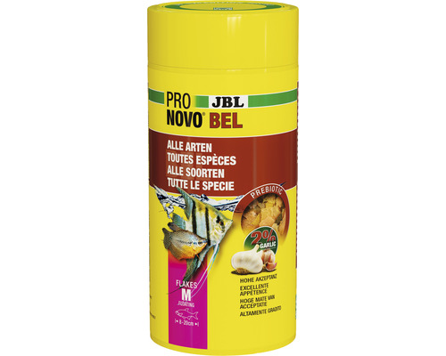 Aliments en flocons JBL PRONOVO BEL FLAKES Taille M 1000 ml JBL Pro Novo Bel nourriture en flocons pour toutes les espèces de poissons, M