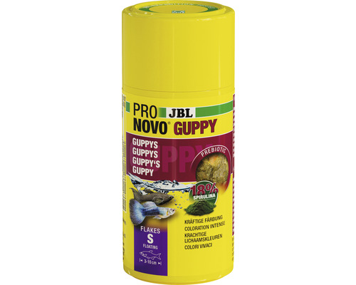 Aliments en flocons JBL PRONOVO GUPPY FLAKES Taille S 100 ml JBL Pro Novo Guppy nourriture en flocons pour poissons d''ornement